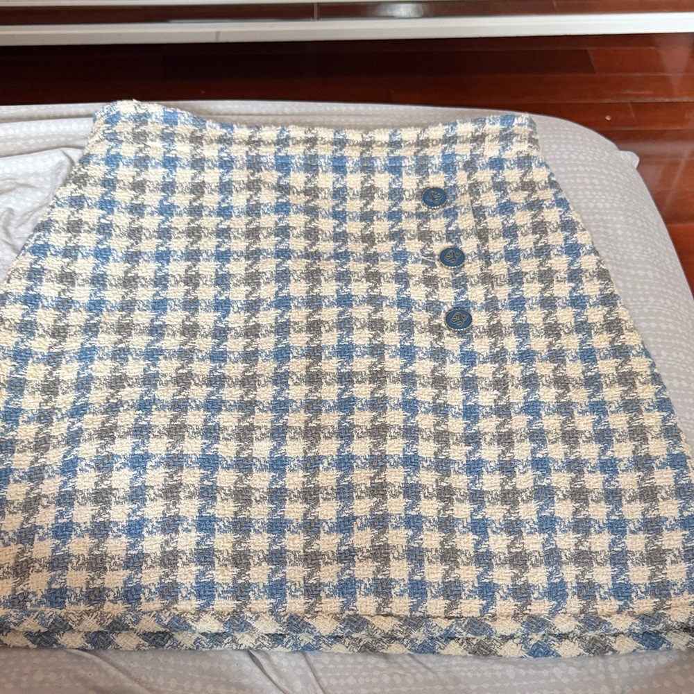 Sandro Blue and Cream Tweed Mini Skirt